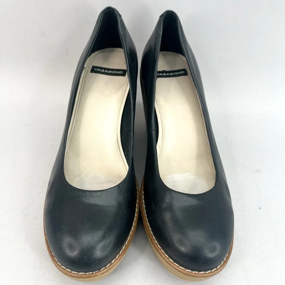 Vagabond Womens 39 9 Florence Pumps Wedge Shoes Black Leather Slip On High Heels